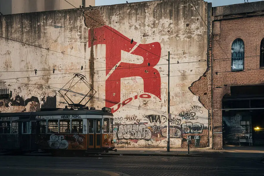 Mural del logo de Todo Rojo Studio pintado en una pared de Buenos Aires